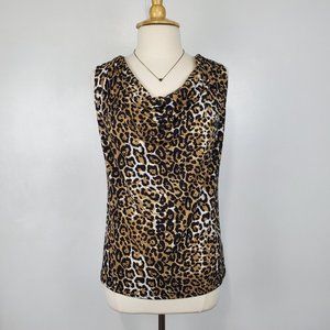 Ellen Tracy Black Brown White Drape Neck Animal Print Sleeveless Top, Size M